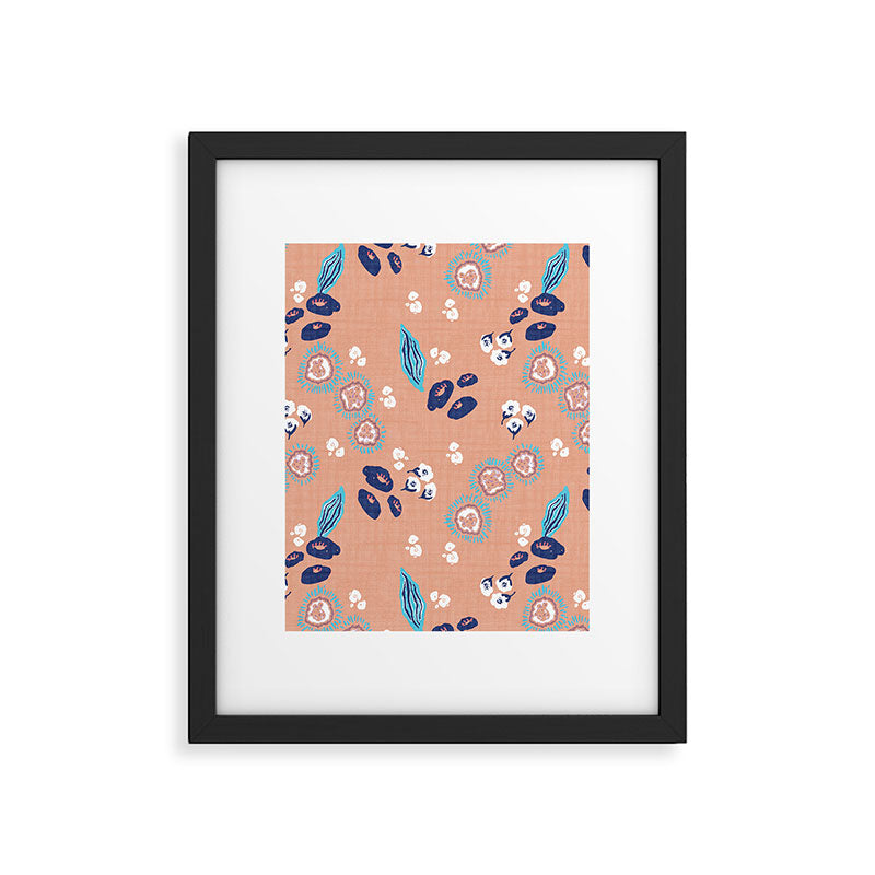 Romantic Abstract Flowers Blue and Muted Pink Framed Art Print Gallery Image 6