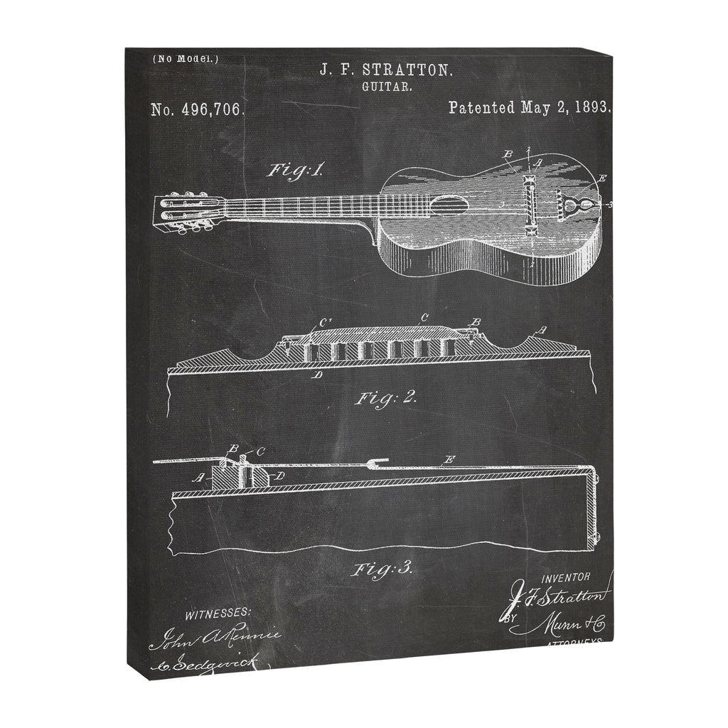 Acoustic Guitar Patent - Guitar Player Music Lover Art - Black Chalkboard Canvas Print Gallery Image 8