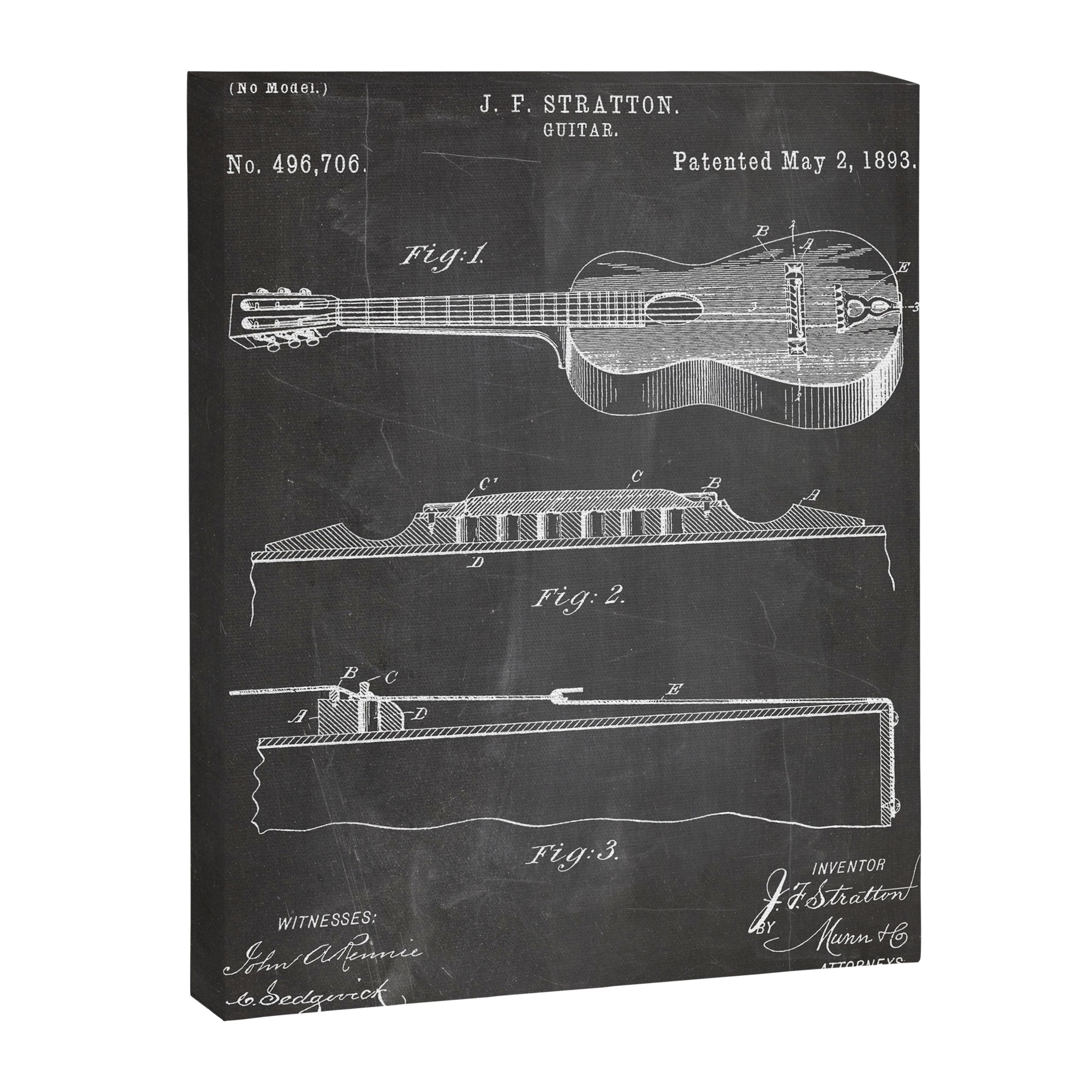 Acoustic Guitar Patent - Guitar Player Music Lover Art - Black Chalkboard Canvas Print Gallery Image 8