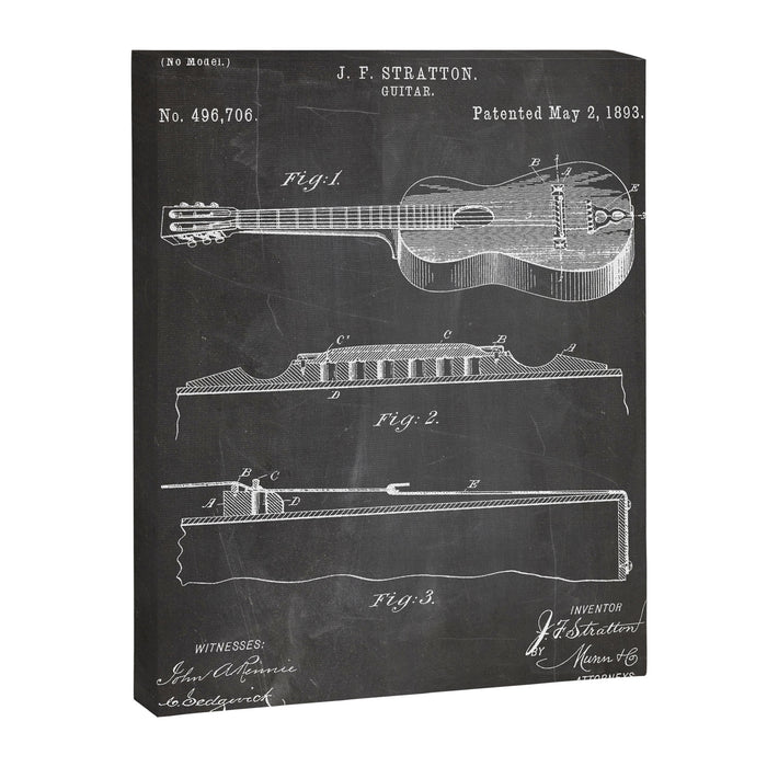 Acoustic Guitar Patent - Guitar Player Music Lover Art - Black Chalkboard Canvas Print Gallery Image 1