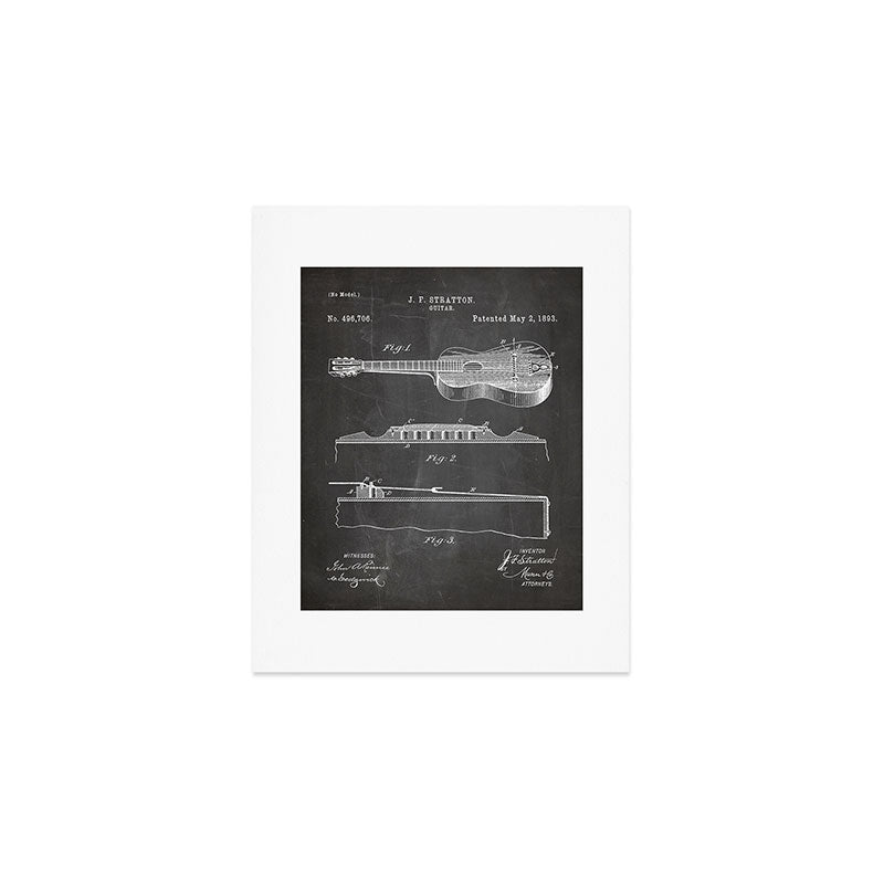 Acoustic Guitar Patent - Guitar Player Music Lover Art - Black Chalkboard Art Print Gallery Image 1