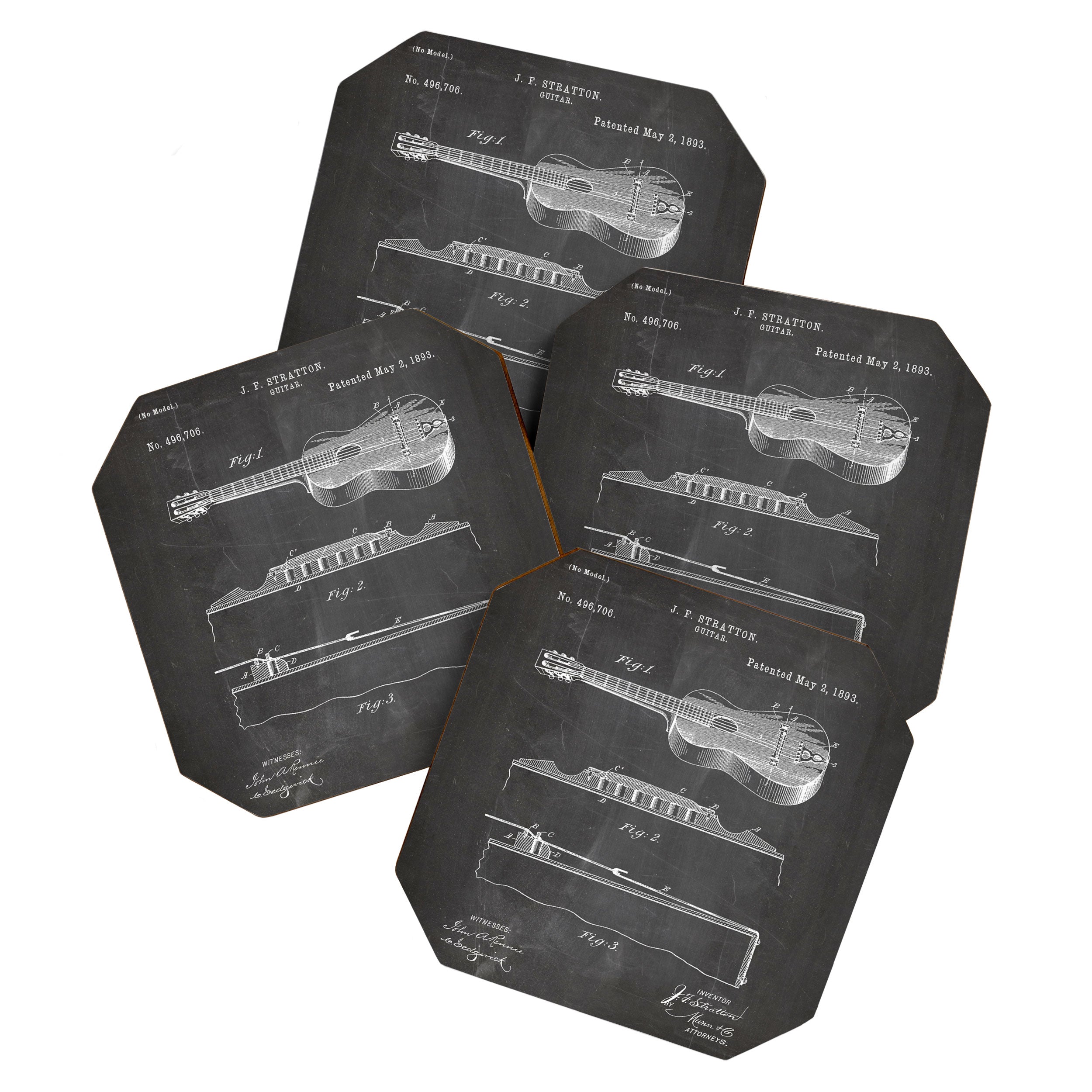 Acoustic Guitar Patent - Guitar Player Music Lover Art - Black Chalkboard Coaster Gallery Image 1