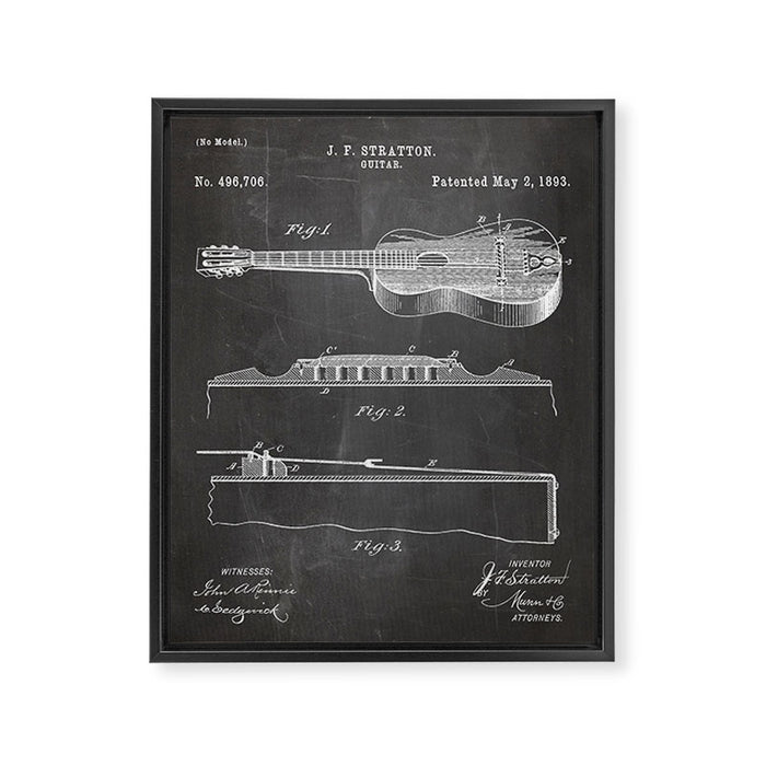 Acoustic Guitar Patent - Guitar Player Music Lover Art - Black Chalkboard Framed Canvas Print Gallery Image 1