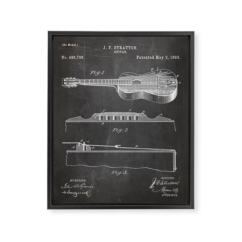 Acoustic Guitar Patent - Guitar Player Music Lover Art - Black Chalkboard Framed Canvas Print Gallery Image 8