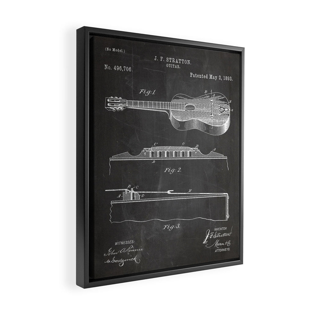 Acoustic Guitar Patent - Guitar Player Music Lover Art - Black Chalkboard Framed Canvas Print Gallery Image 2