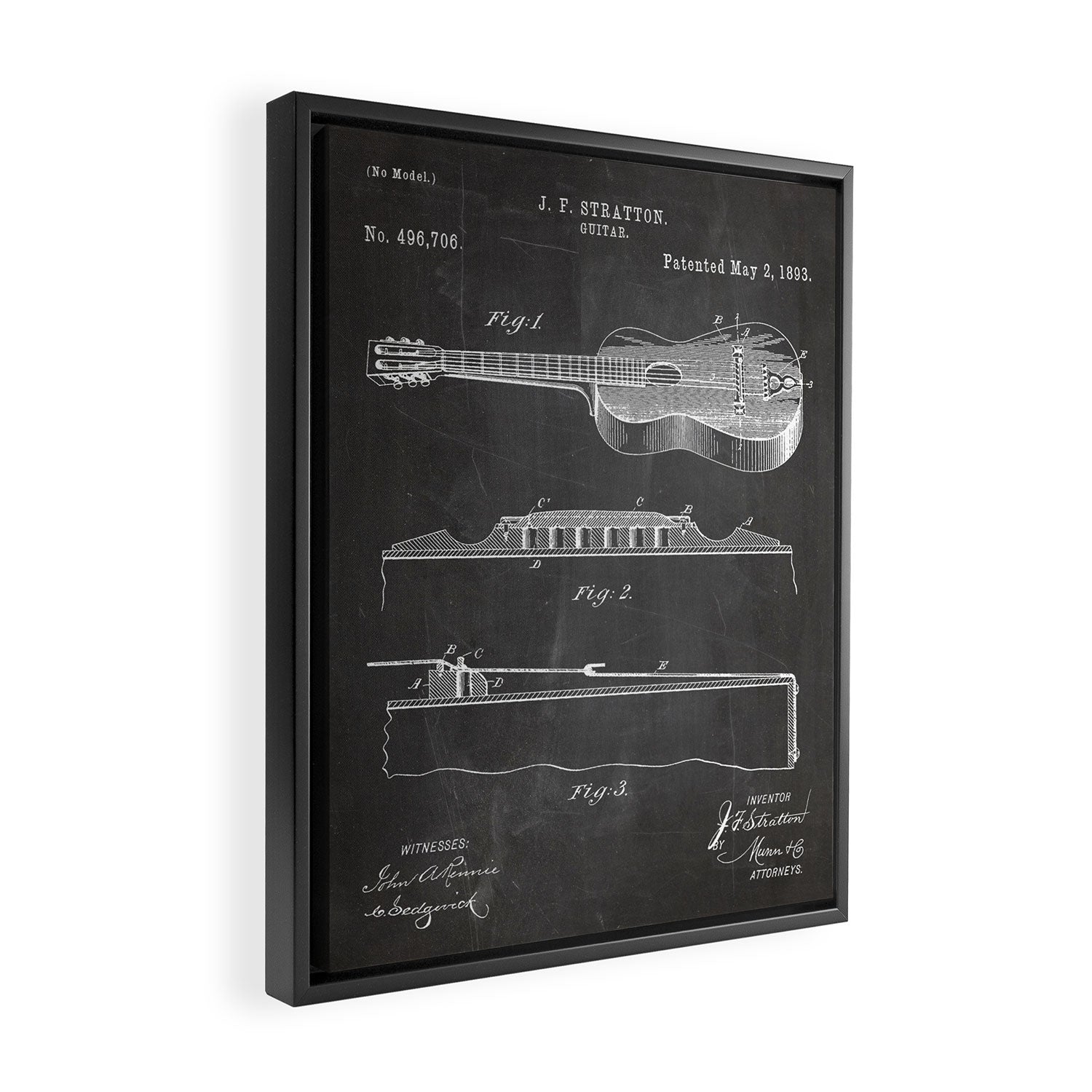 Acoustic Guitar Patent - Guitar Player Music Lover Art - Black Chalkboard Framed Canvas Print Gallery Image 2