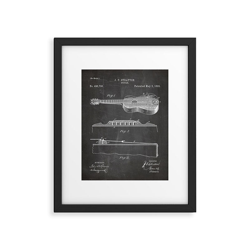 Acoustic Guitar Patent - Guitar Player Music Lover Art - Black Chalkboard Framed Art Print Gallery Image 4