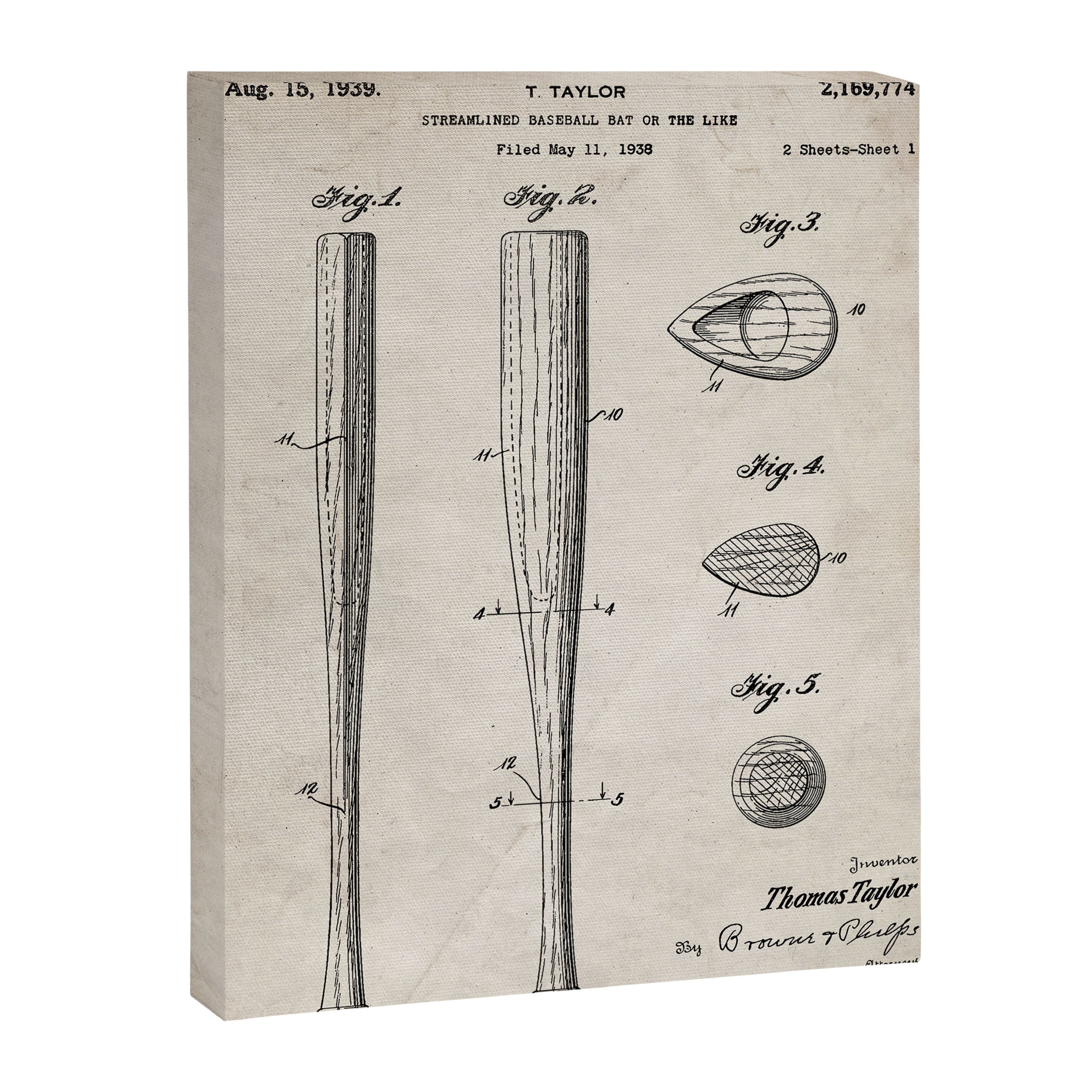 Baseball Bat Patent - Baseball Art - Antique Canvas Print Gallery Image 8