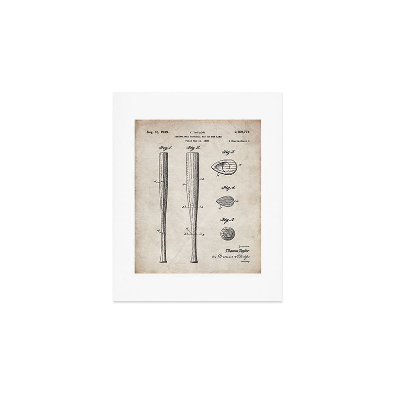 Baseball Bat Patent - Baseball Art - Antique Art Print Gallery Image 1