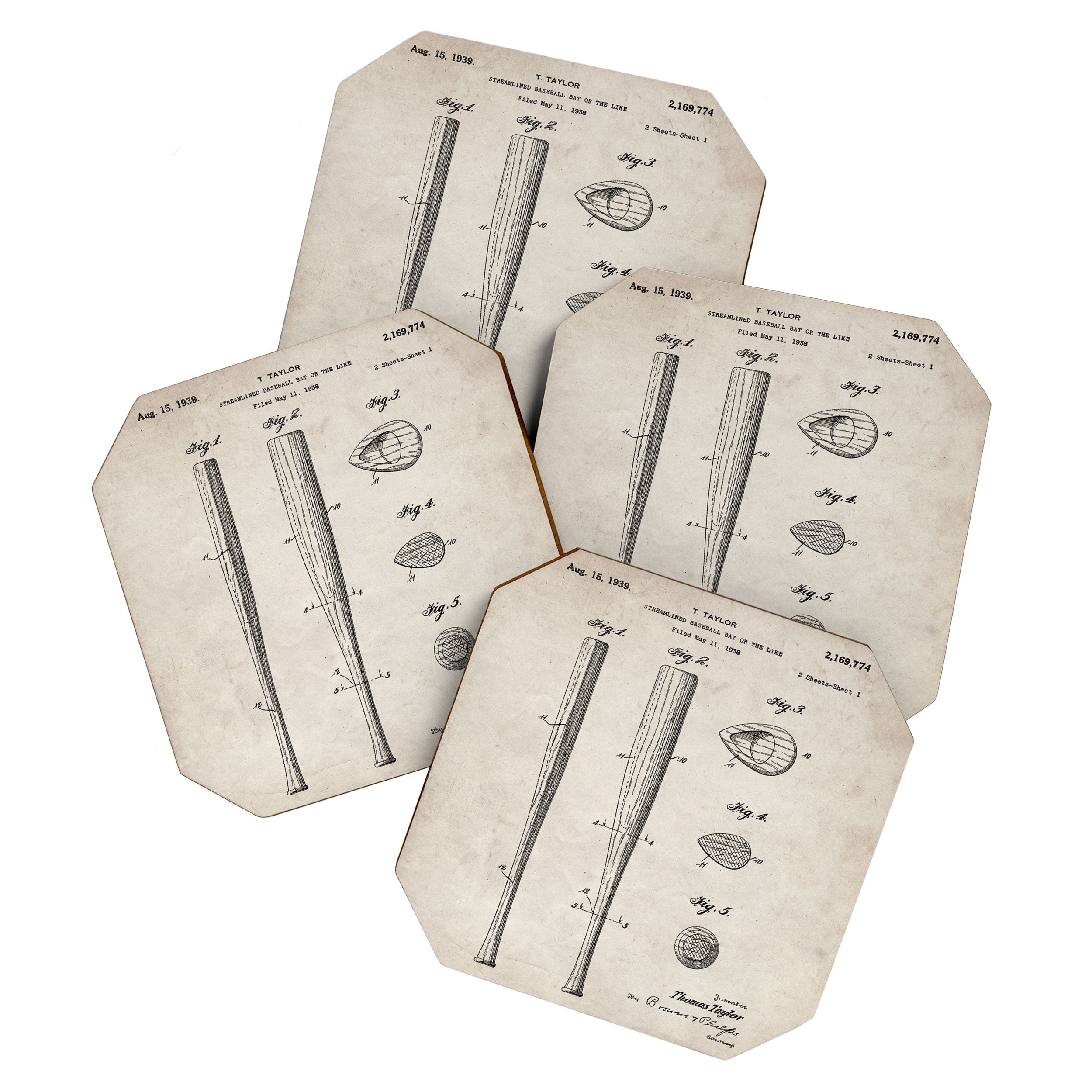 Baseball Bat Patent - Baseball Art - Antique Coaster Gallery Image 1