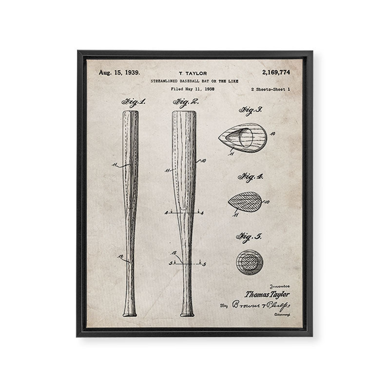 Baseball Bat Patent - Baseball Art - Antique Framed Canvas Print Gallery Image 8