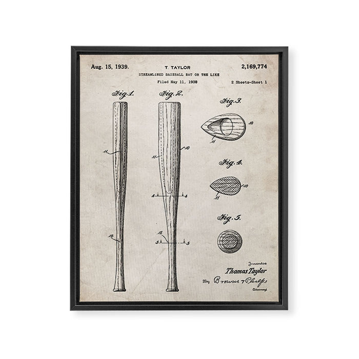 Baseball Bat Patent - Baseball Art - Antique Framed Canvas Print Gallery Image 1
