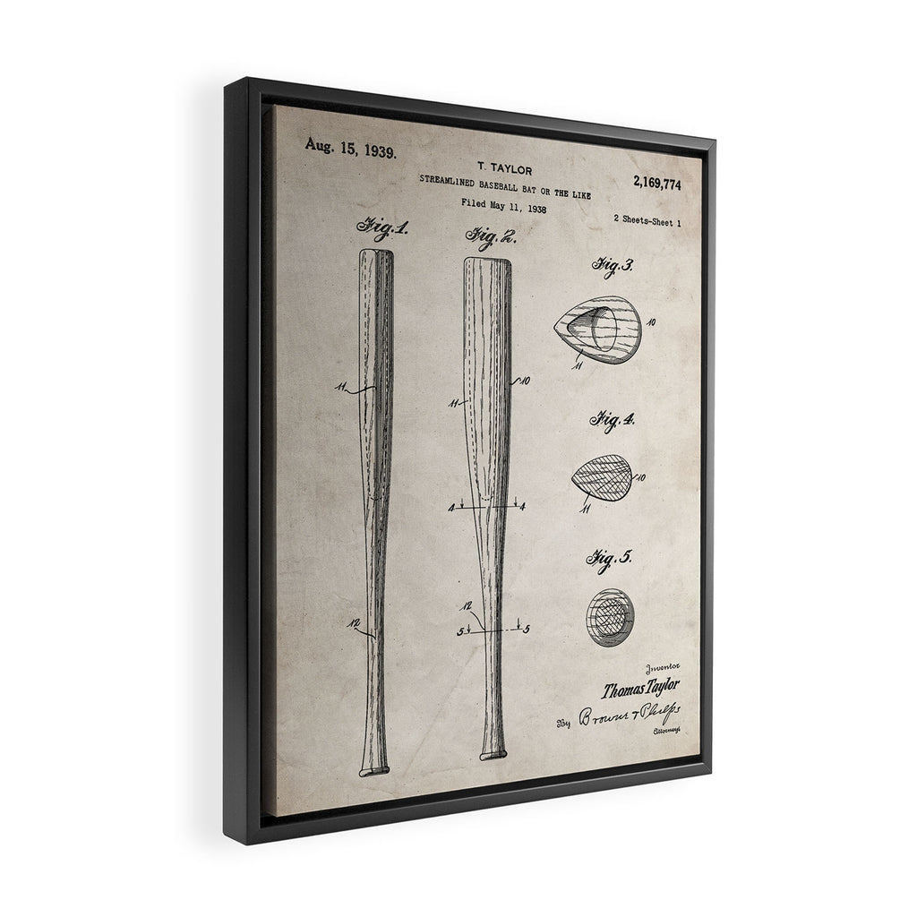 Baseball Bat Patent - Baseball Art - Antique Framed Canvas Print Gallery Image 2