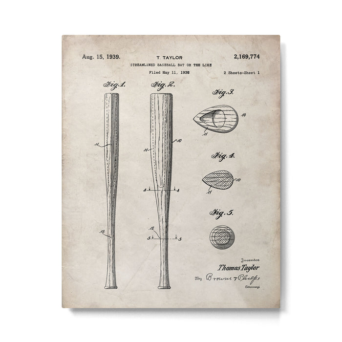 Baseball Bat Patent - Baseball Art - Antique Metal Print Gallery Image 1