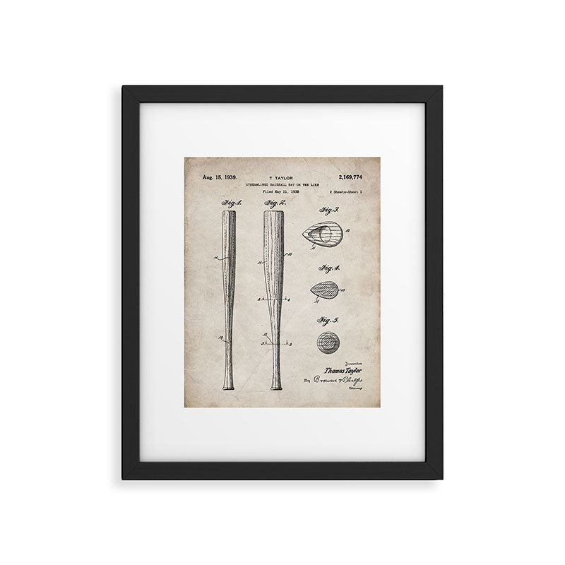 Baseball Bat Patent - Baseball Art - Antique Framed Art Print Gallery Image 6