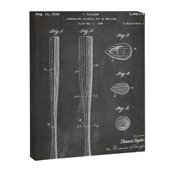 Baseball Bat Patent - Baseball Art - Black Chalkboard Canvas Print Gallery Image 1