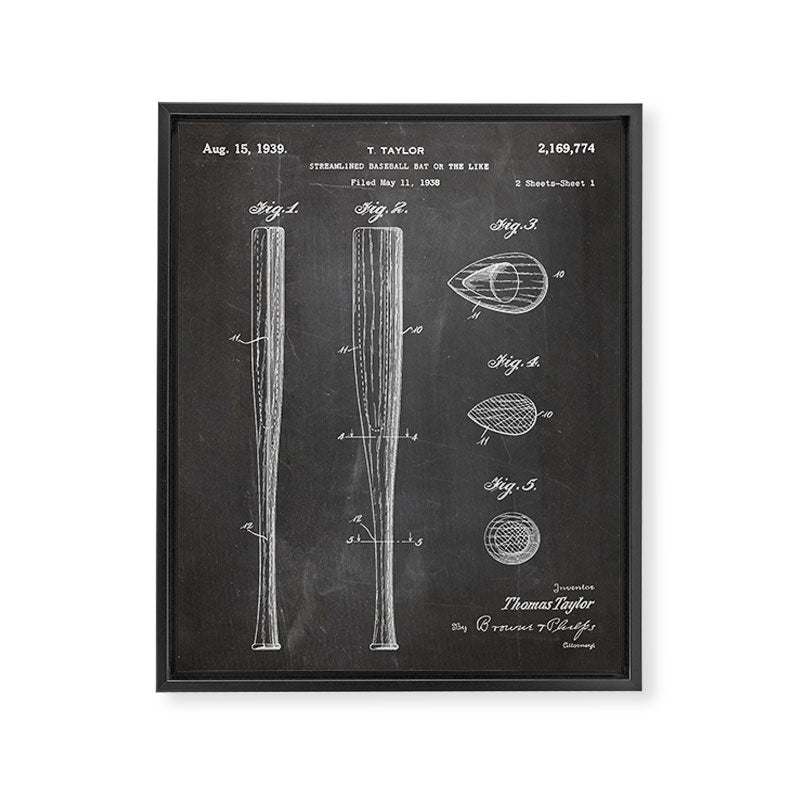 Baseball Bat Patent - Baseball Art - Black Chalkboard Framed Canvas Print Gallery Image 8