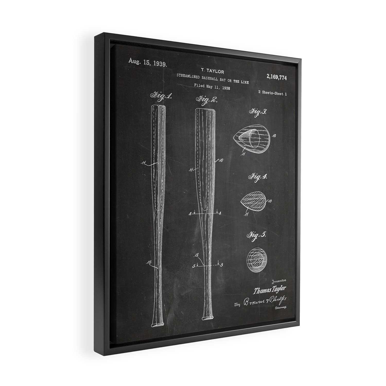 Baseball Bat Patent - Baseball Art - Black Chalkboard Framed Canvas Print Gallery Image 2