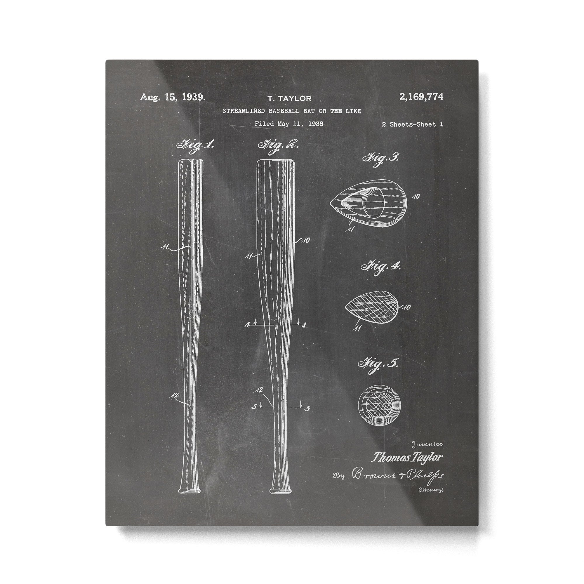 Baseball Bat Patent - Baseball Art - Black Chalkboard Metal Print Gallery Image 6