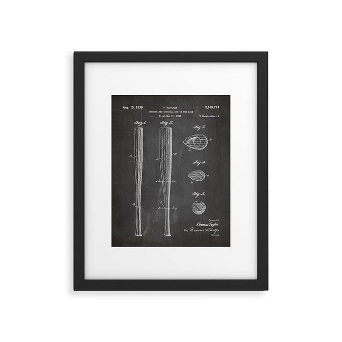 Baseball Bat Patent - Baseball Art - Black Chalkboard Framed Art Print Gallery Image 1