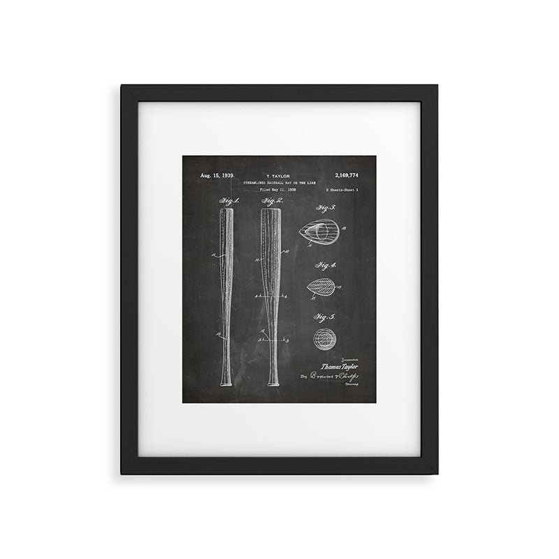 Baseball Bat Patent - Baseball Art - Black Chalkboard Framed Art Print Gallery Image 6