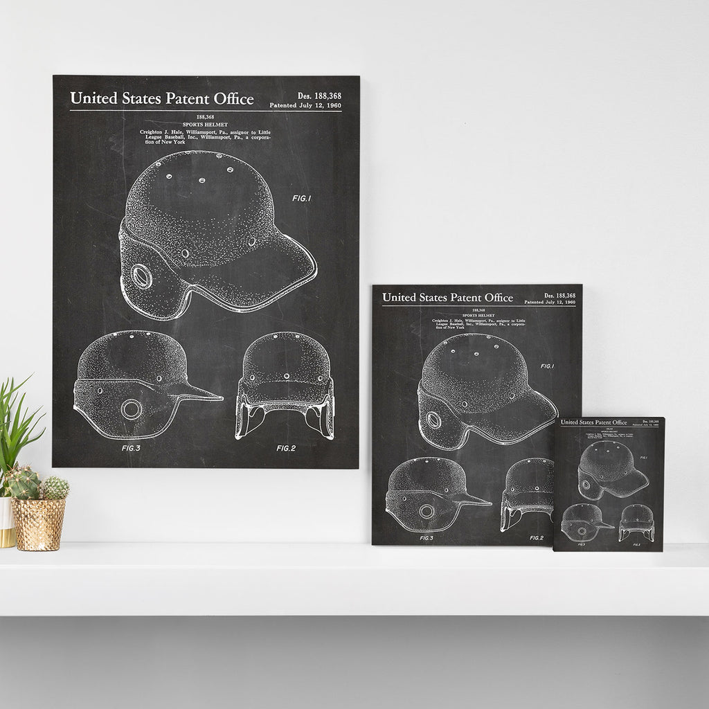 Baseball Helmet Patent - Baseball Player Art - Black Chalkboard Canvas Print Gallery Image 3