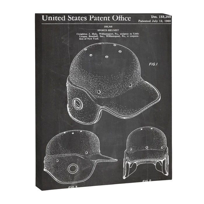 Baseball Helmet Patent - Baseball Player Art - Black Chalkboard Canvas Print Gallery Image 1