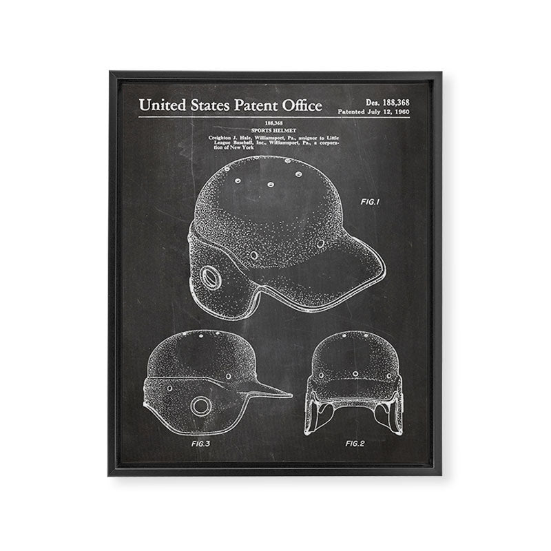 Baseball Helmet Patent - Baseball Player Art - Black Chalkboard Framed Canvas Print Gallery Image 8