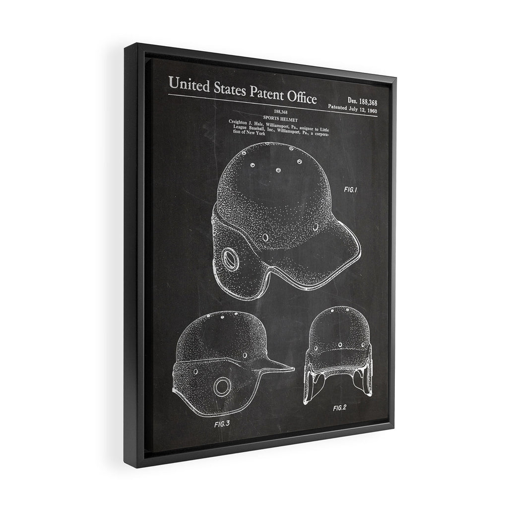 Baseball Helmet Patent - Baseball Player Art - Black Chalkboard Framed Canvas Print Gallery Image 2