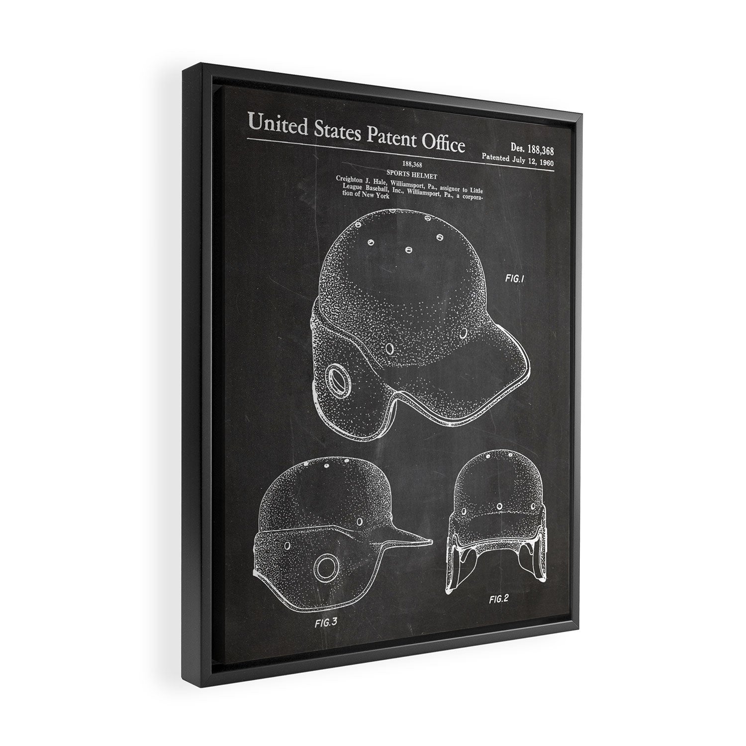 Baseball Helmet Patent - Baseball Player Art - Black Chalkboard Framed Canvas Print Gallery Image 2