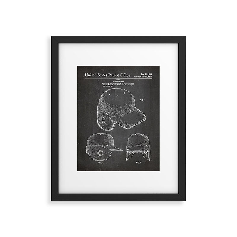 Baseball Helmet Patent - Baseball Player Art - Black Chalkboard Framed Art Print Gallery Image 6