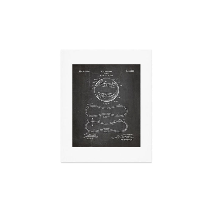 Baseball Patent - Softball Art - Black Chalkboard Art Print Gallery Image 1