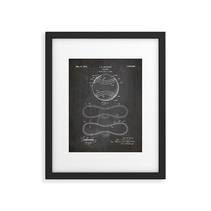 Baseball Patent - Softball Art - Black Chalkboard Framed Art Print Gallery Image 4