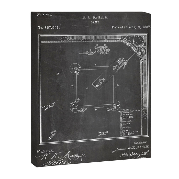 Baseball Patent - Sports Fan Softball Baseball Art - Black Chalkboard Canvas Print Gallery Image 1