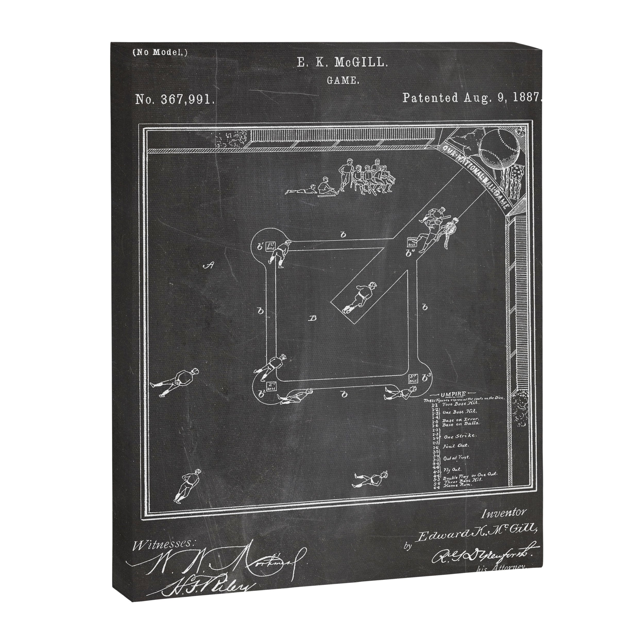 Baseball Patent - Sports Fan Softball Baseball Art - Black Chalkboard Canvas Print Gallery Image 8