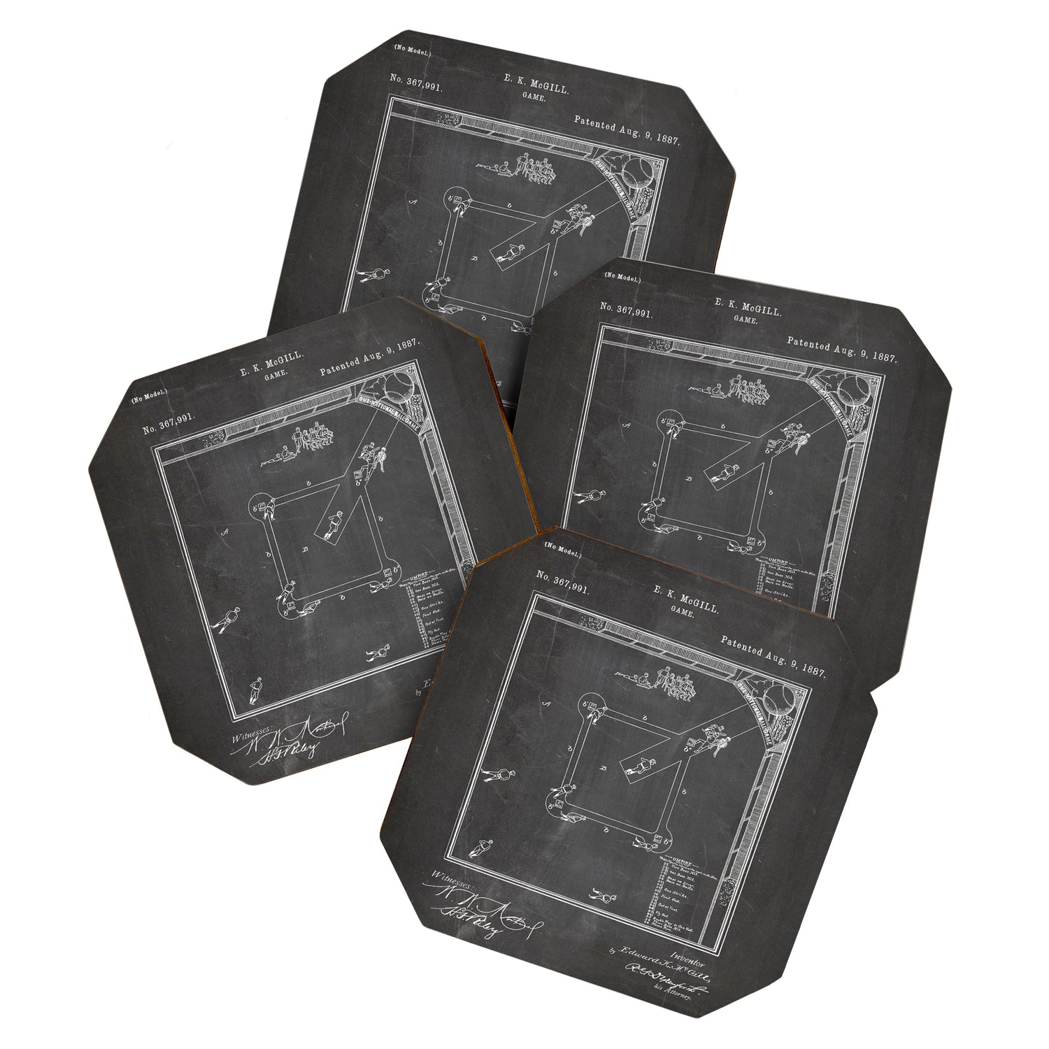 Baseball Patent - Sports Fan Softball Baseball Art - Black Chalkboard Coaster Gallery Image 1