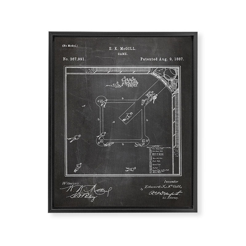 Baseball Patent - Sports Fan Softball Baseball Art - Black Chalkboard Framed Canvas Print Gallery Image 8