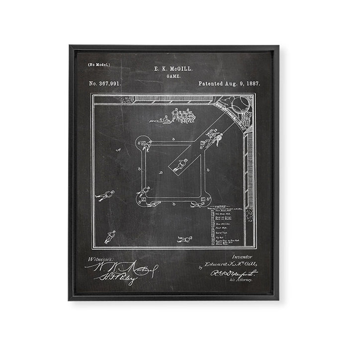 Baseball Patent - Sports Fan Softball Baseball Art - Black Chalkboard Framed Canvas Print Gallery Image 1