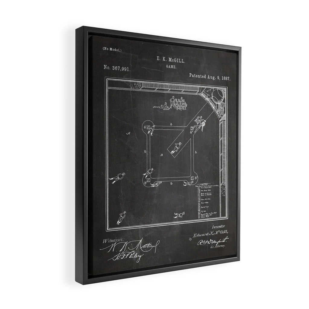 Baseball Patent - Sports Fan Softball Baseball Art - Black Chalkboard Framed Canvas Print Gallery Image 2