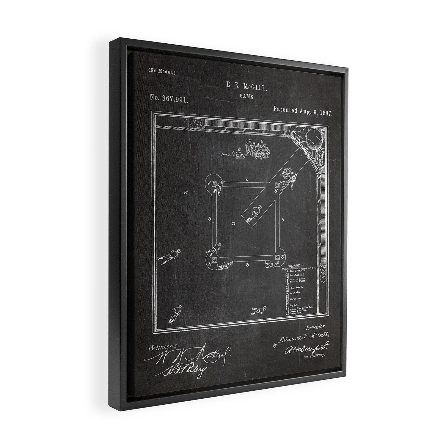 Baseball Patent - Sports Fan Softball Baseball Art - Black Chalkboard Framed Canvas Print Gallery Image 2