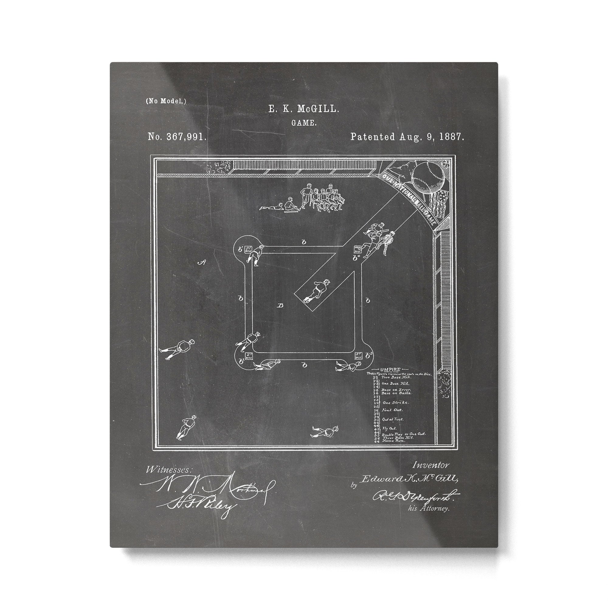 Baseball Patent - Sports Fan Softball Baseball Art - Black Chalkboard Metal Print Gallery Image 6