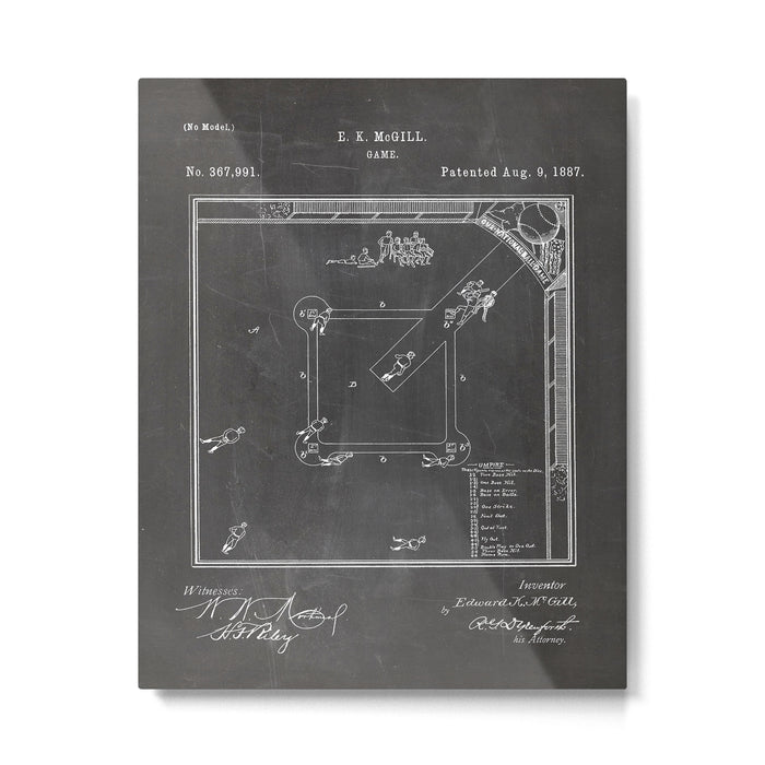 Baseball Patent - Sports Fan Softball Baseball Art - Black Chalkboard Metal Print Gallery Image 1