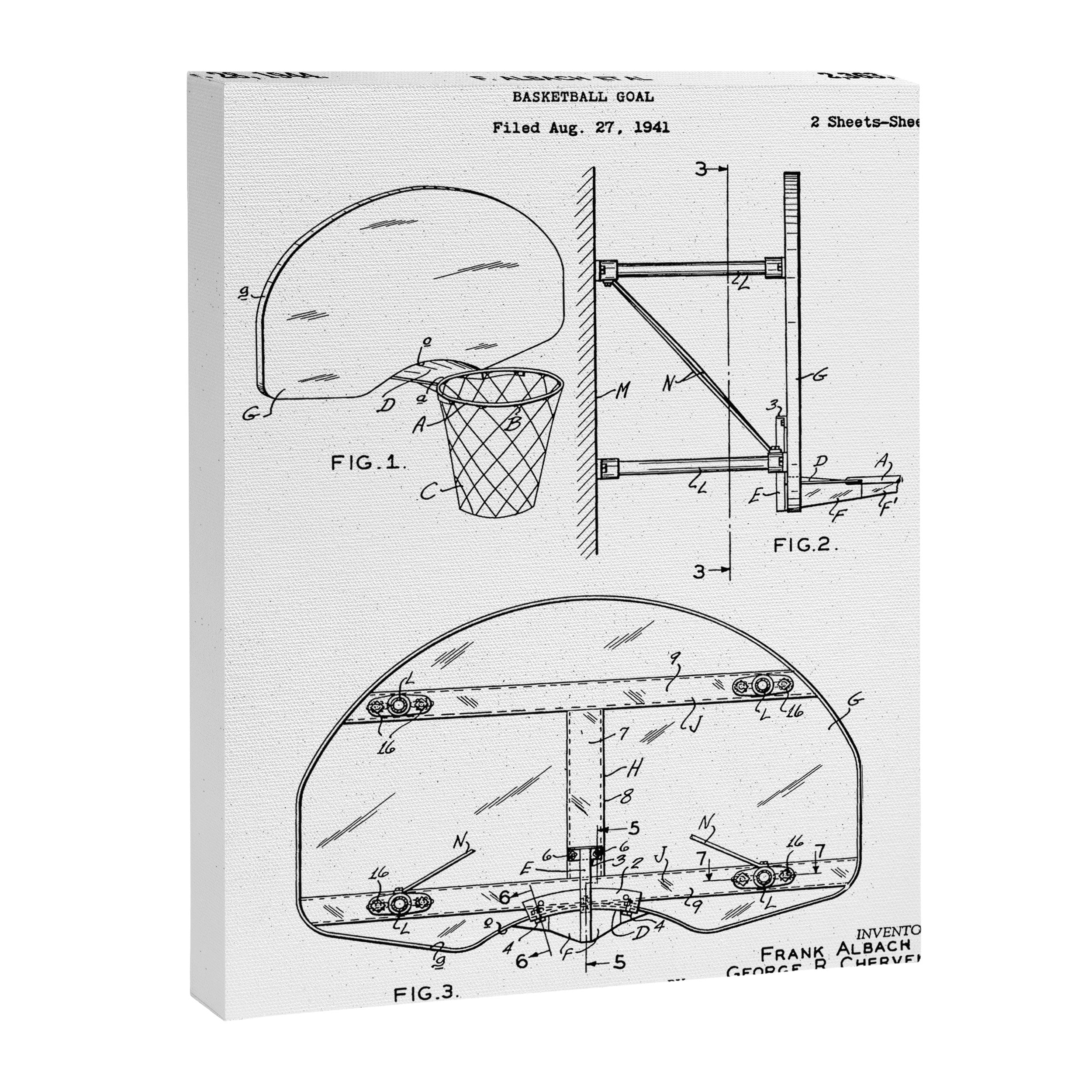 Basketball Net Patent - Basketball Fan Coach Player Art - White Canvas Print Gallery Image 8