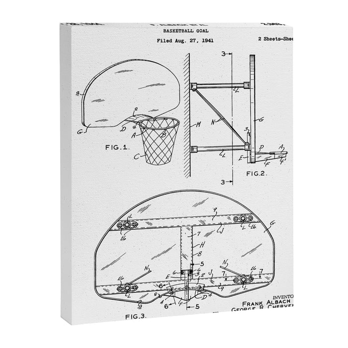 Basketball Net Patent - Basketball Fan Coach Player Art - White Canvas Print Gallery Image 1