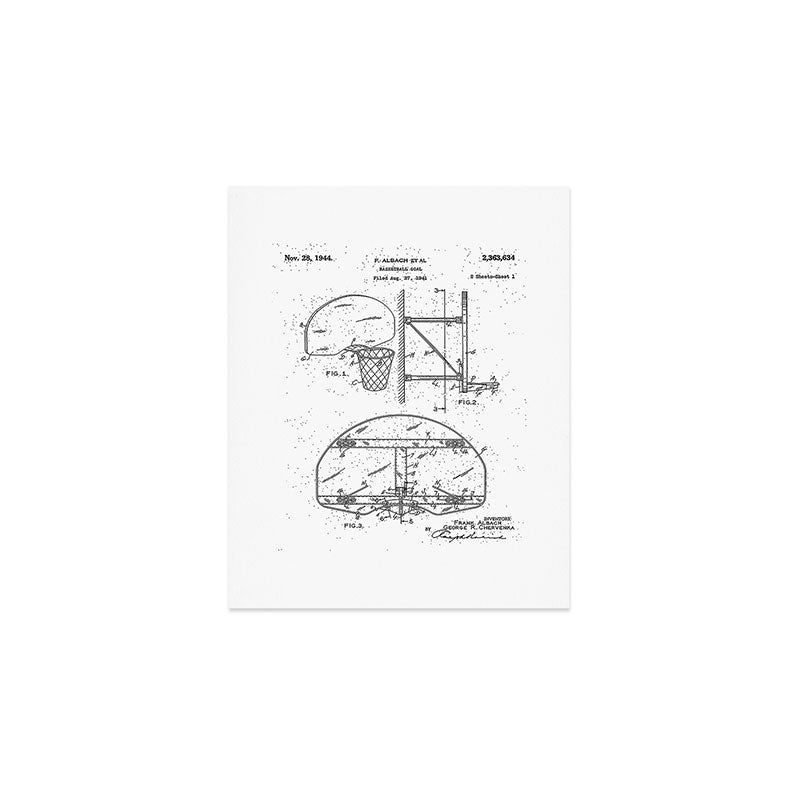 Basketball Net Patent - Basketball Fan Coach Player Art - White Art Print Gallery Image 1