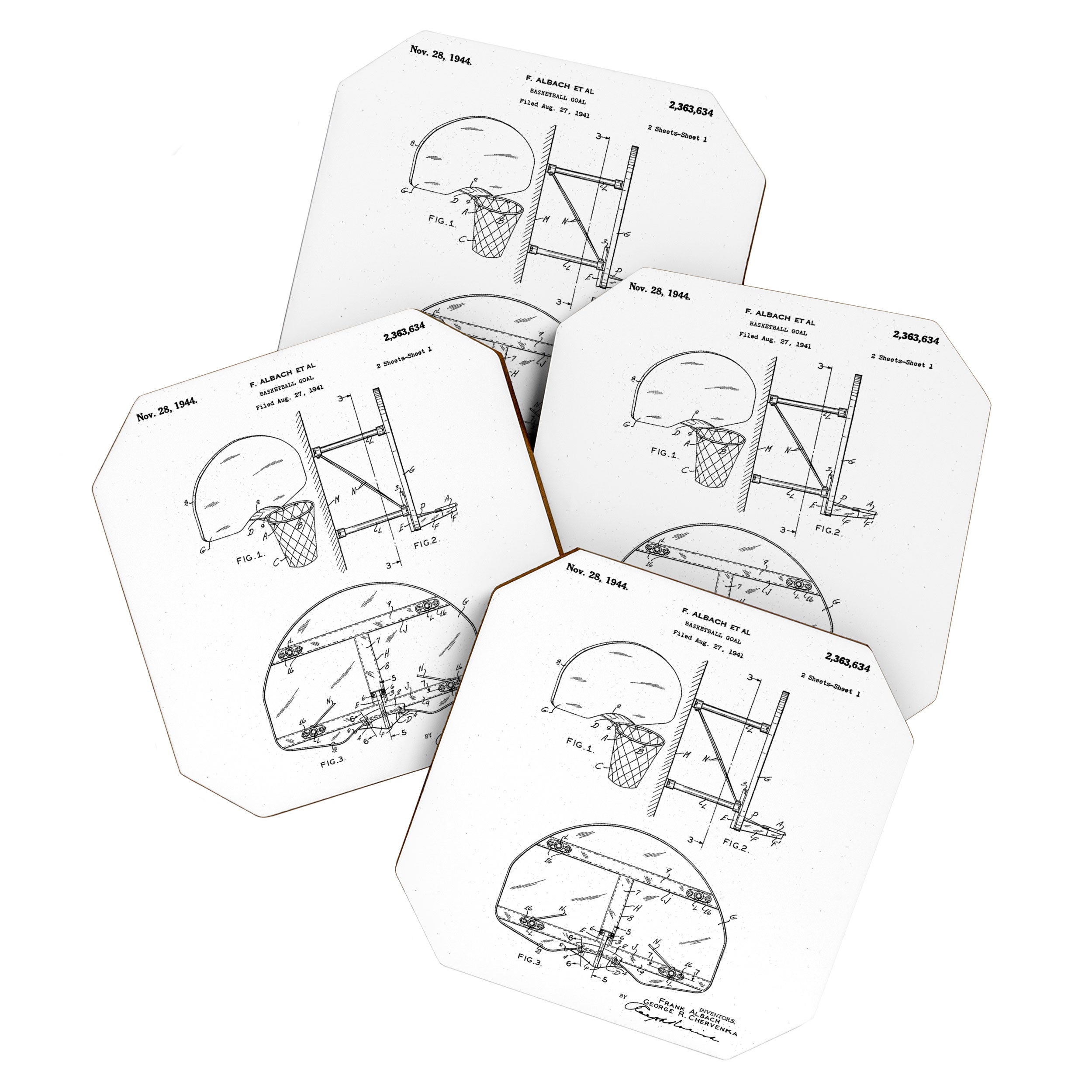 Basketball Net Patent - Basketball Fan Coach Player Art - White Coaster Gallery Image 1
