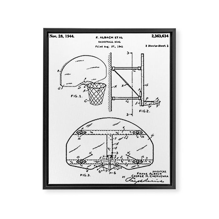 Basketball Net Patent - Basketball Fan Coach Player Art - White Framed Canvas Print Gallery Image 1