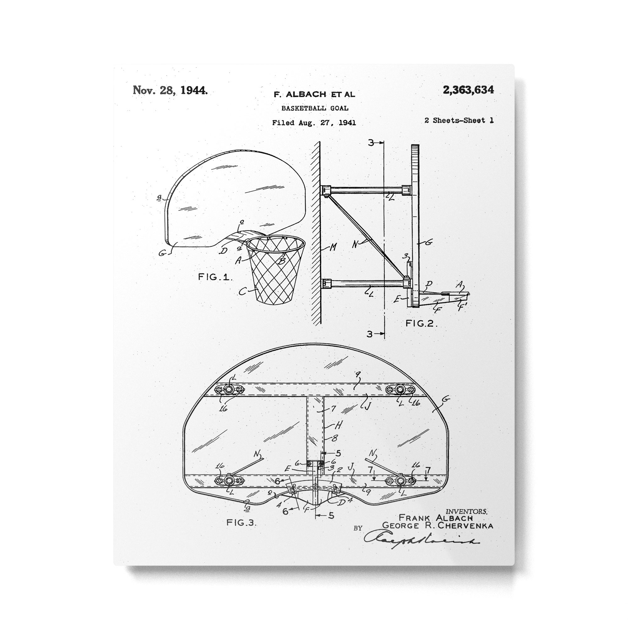 Basketball Net Patent - Basketball Fan Coach Player Art - White Metal Print Gallery Image 6