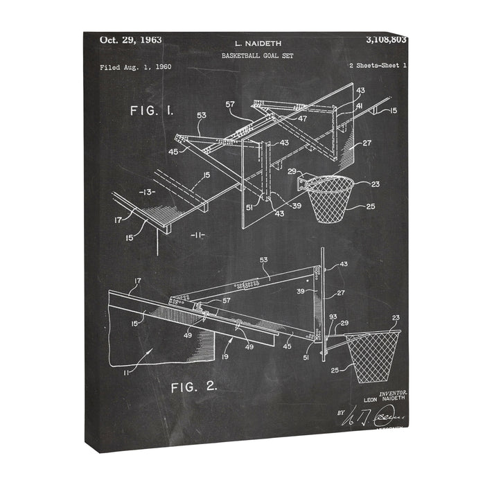 Basketball Patent - Basketball Player Coach Team Art - Black Chalkboard Canvas Print Gallery Image 1