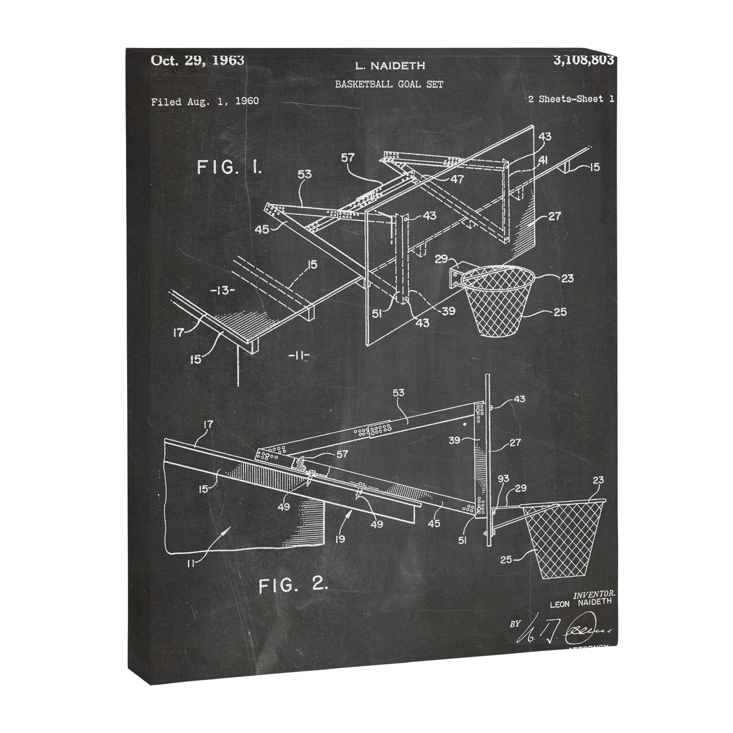 Basketball Patent - Basketball Player Coach Team Art - Black Chalkboard Canvas Print Gallery Image 8